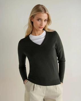 Women'S Phoebe V Neck Cashmere Jumper Arabica Khaki Green Daily Deal Frenzy Flash Offer Today