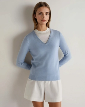 Women'S Phoebe V Neck Cashmere Jumper Sea Mist Blue MustShop Sale Trending Deals Today