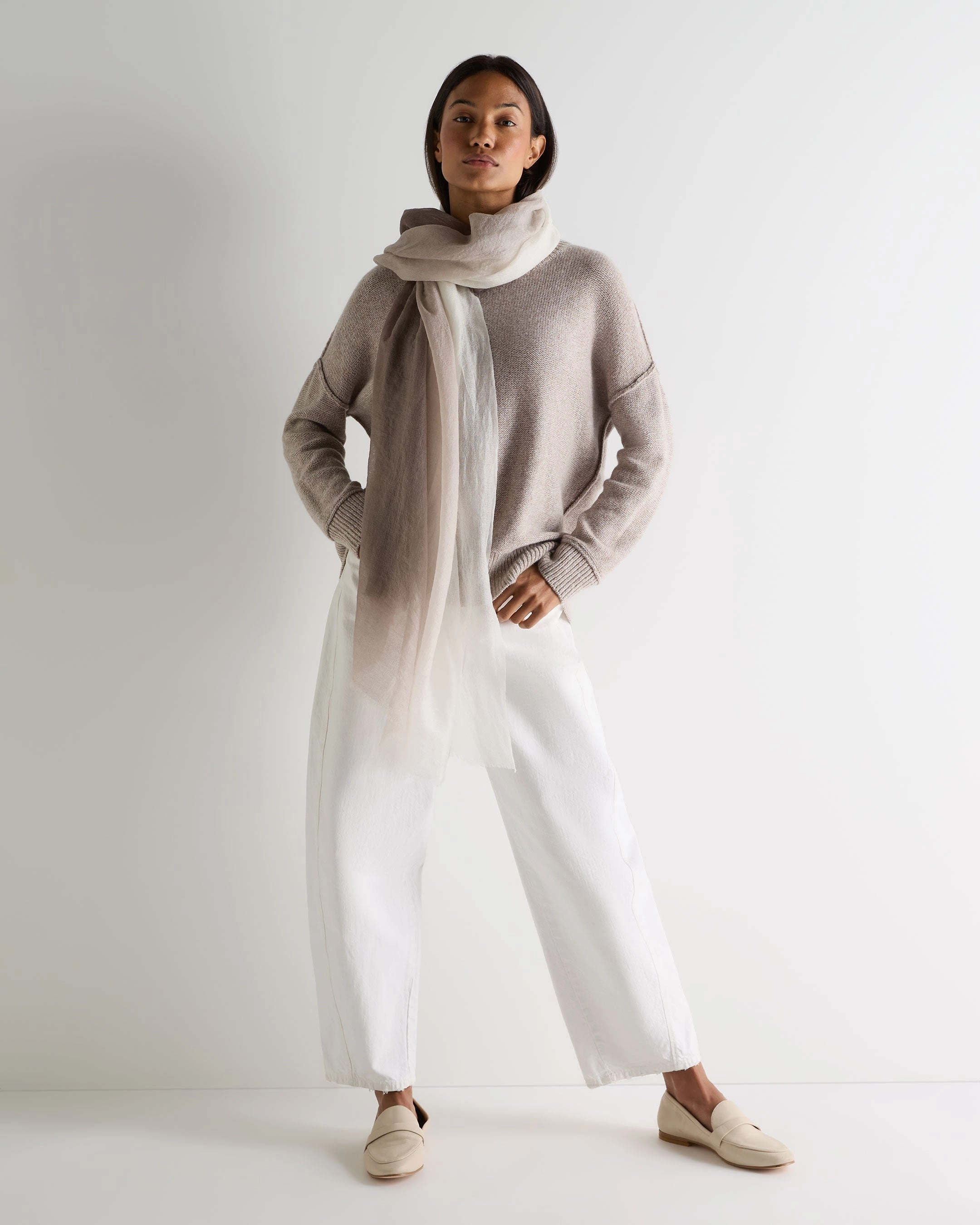 Save Big Online Women'S Relaxed Round Neck Cashmere Jumper Basilica Beige Brown Marl