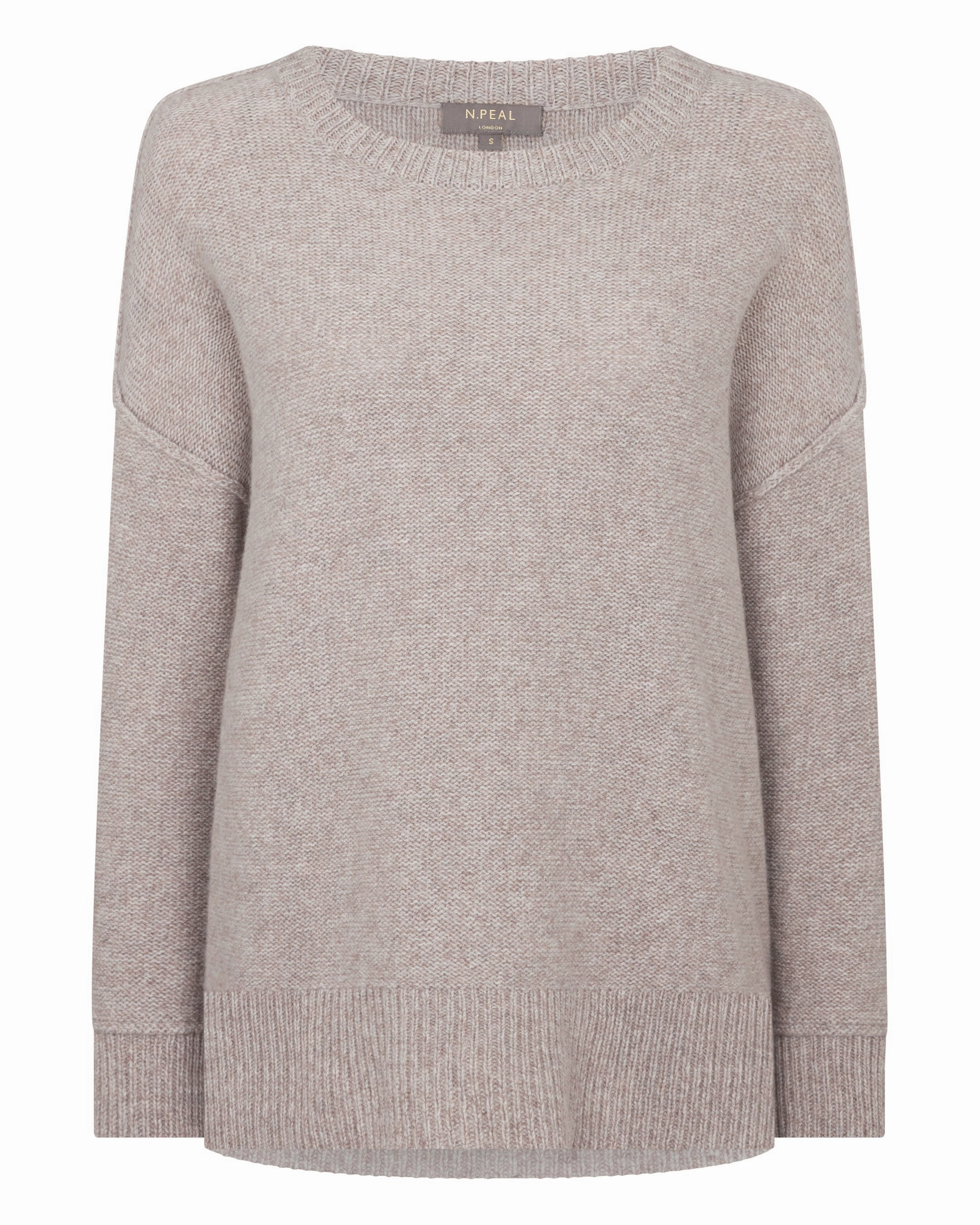 Women'S Relaxed Round Neck Cashmere Jumper Basilica Beige Brown Marl Shop the Savings Now