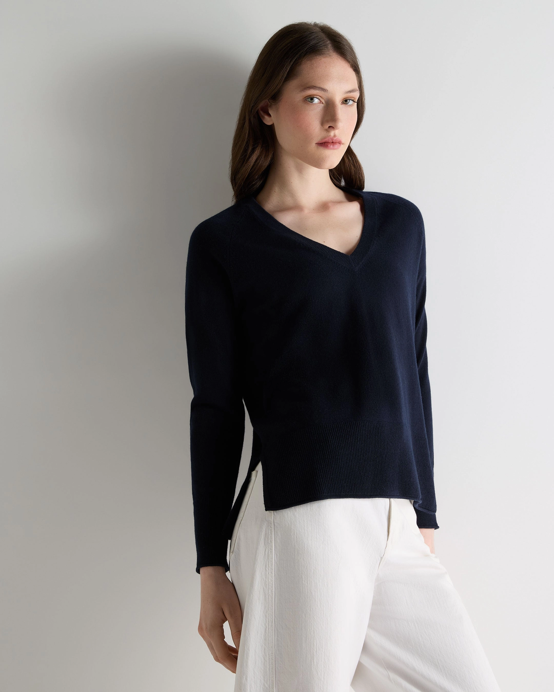 Women'S Relaxed V Neck Cashmere Jumper Navy Blue Limited Time Hot Deal