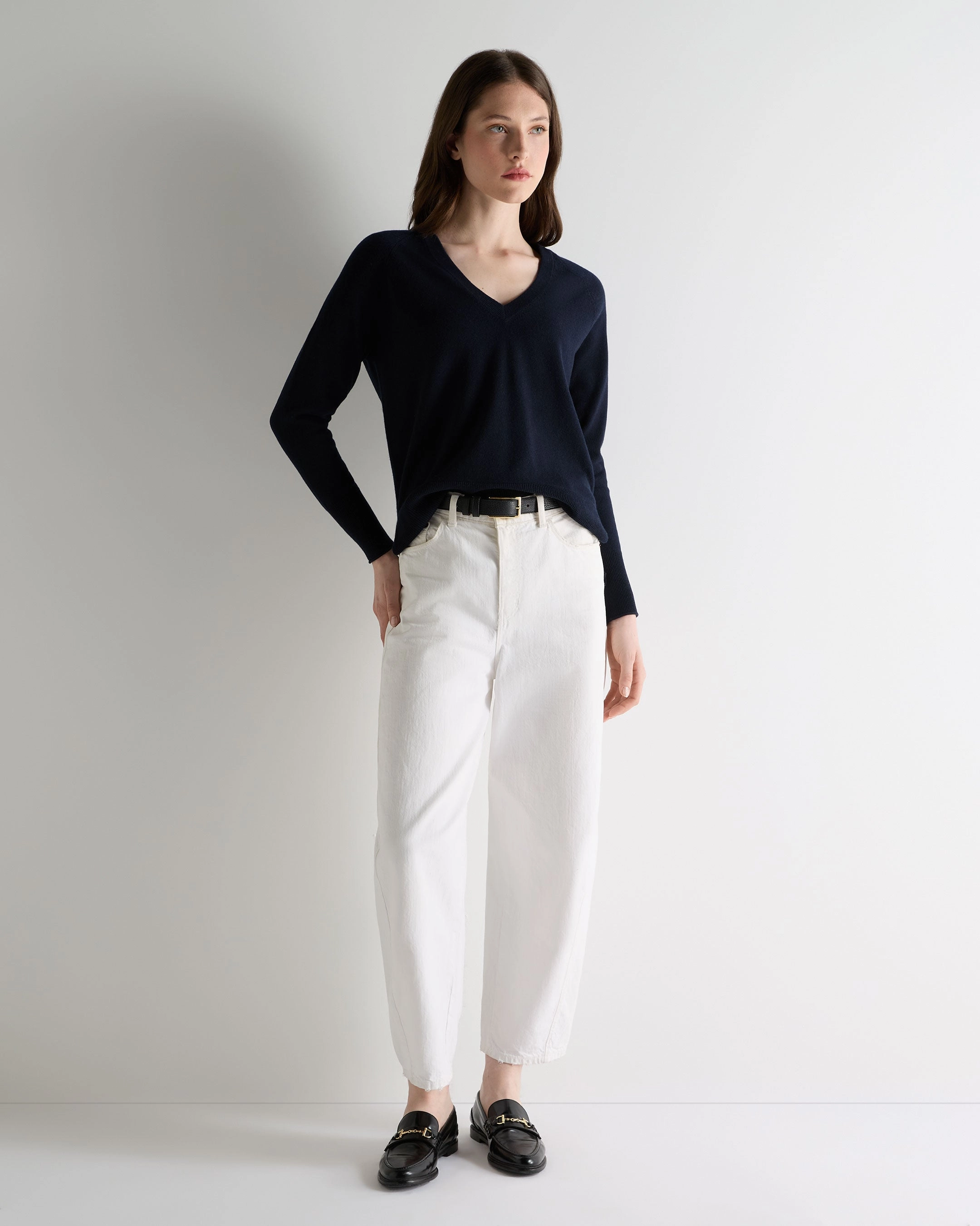 Today Only Special Women'S Relaxed V Neck Cashmere Jumper Navy Blue