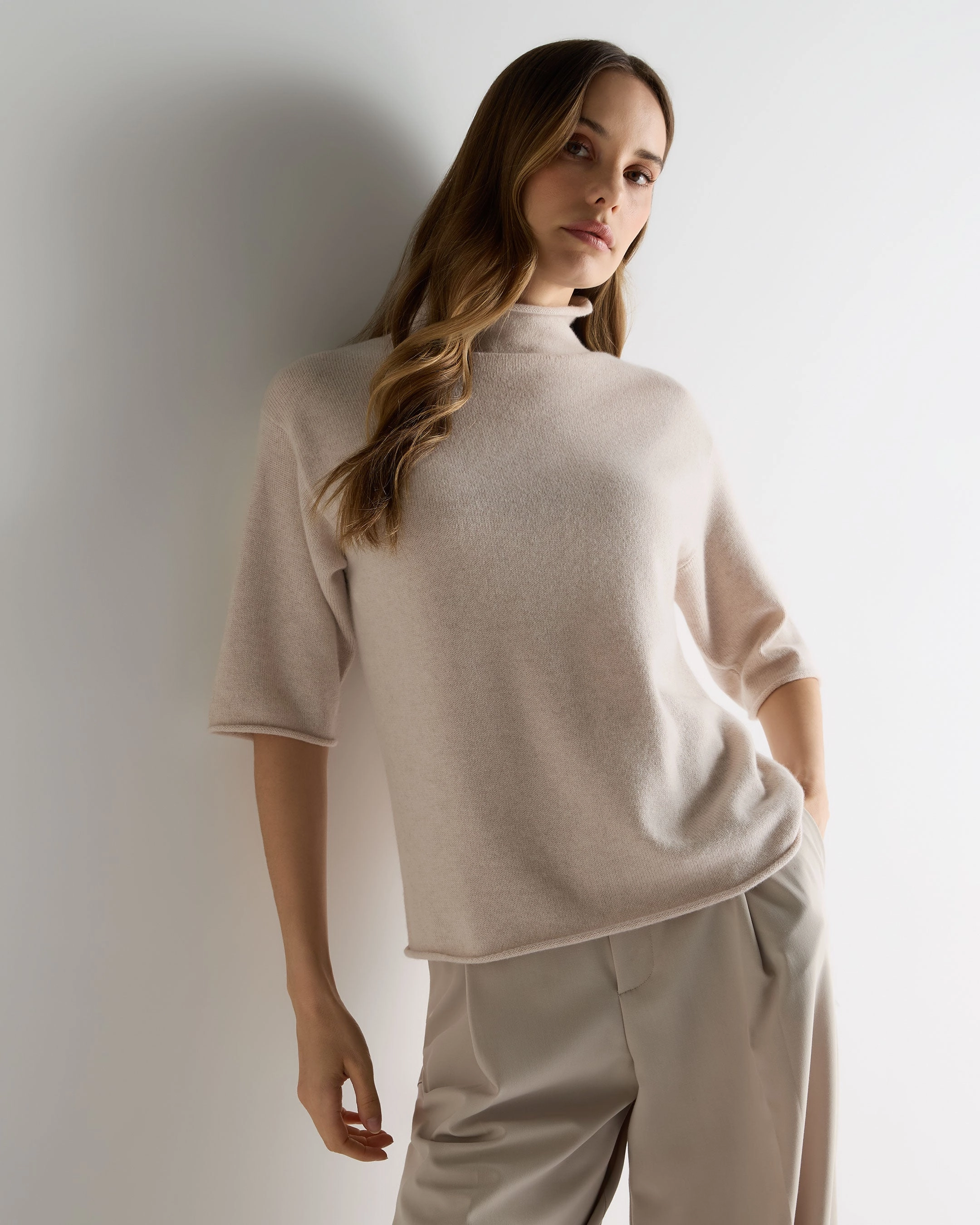 Instant Savings Deal Shop Now Save Women'S Short Sleeve Turtle Neck Cashmere Jumper Ecru White