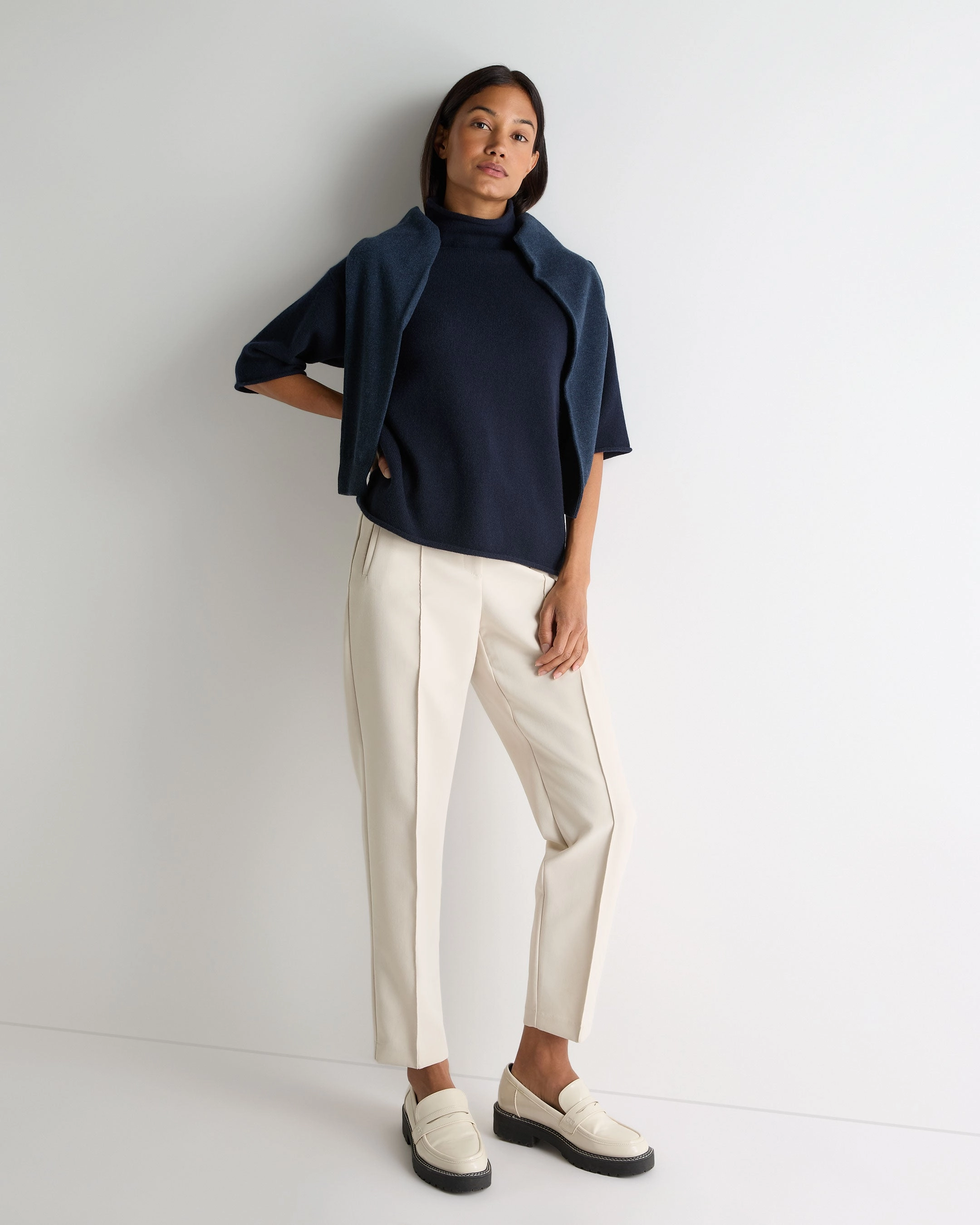 Instant Savings Deal Women'S Short Sleeve Turtle Neck Cashmere Jumper Navy Blue
