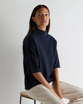 Exclusive Savings Event Women'S Short Sleeve Turtle Neck Cashmere Jumper Navy Blue