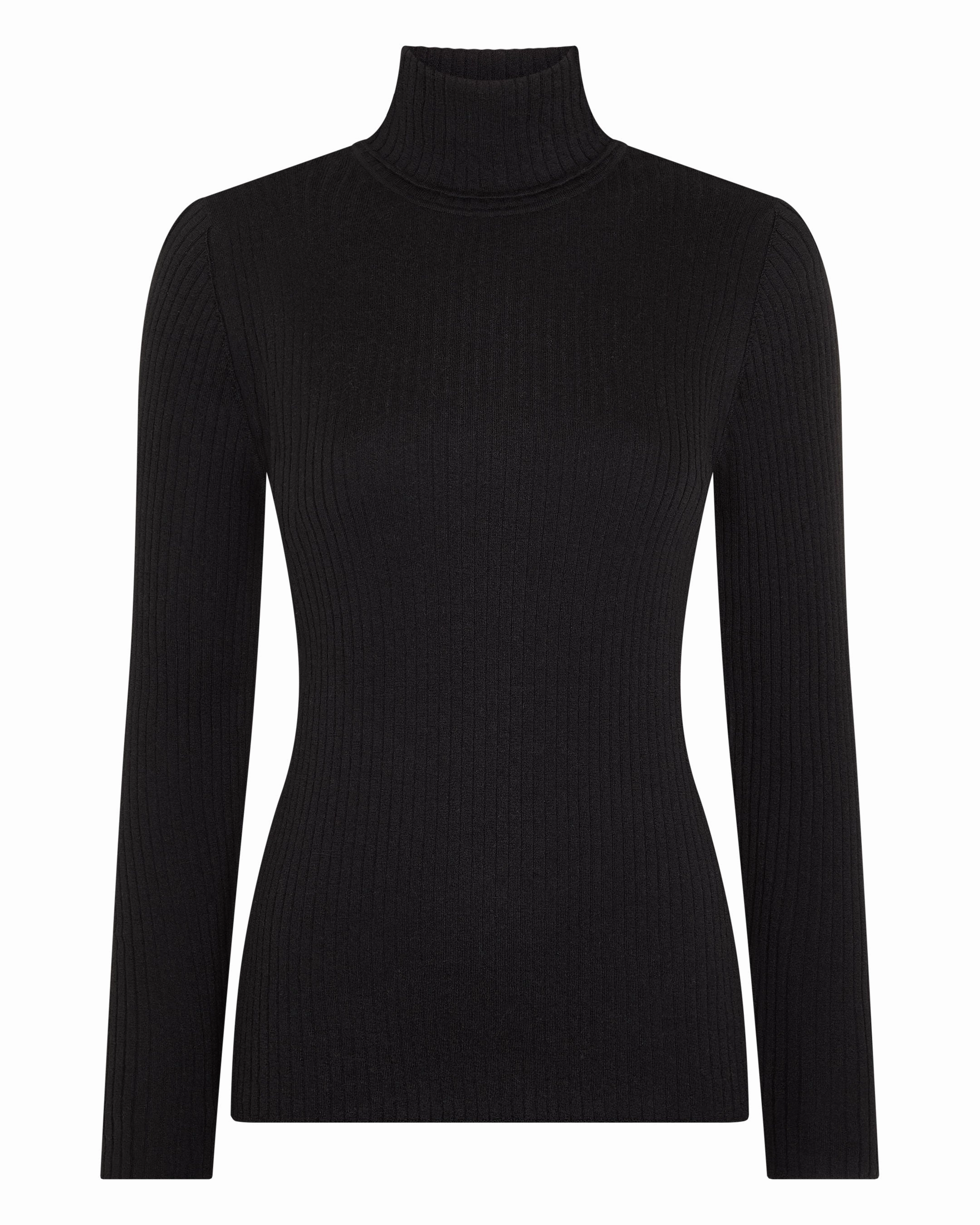 Online Exclusive Deal Women'S Superfine Cashmere Ribbed Roll Neck Jumper Black