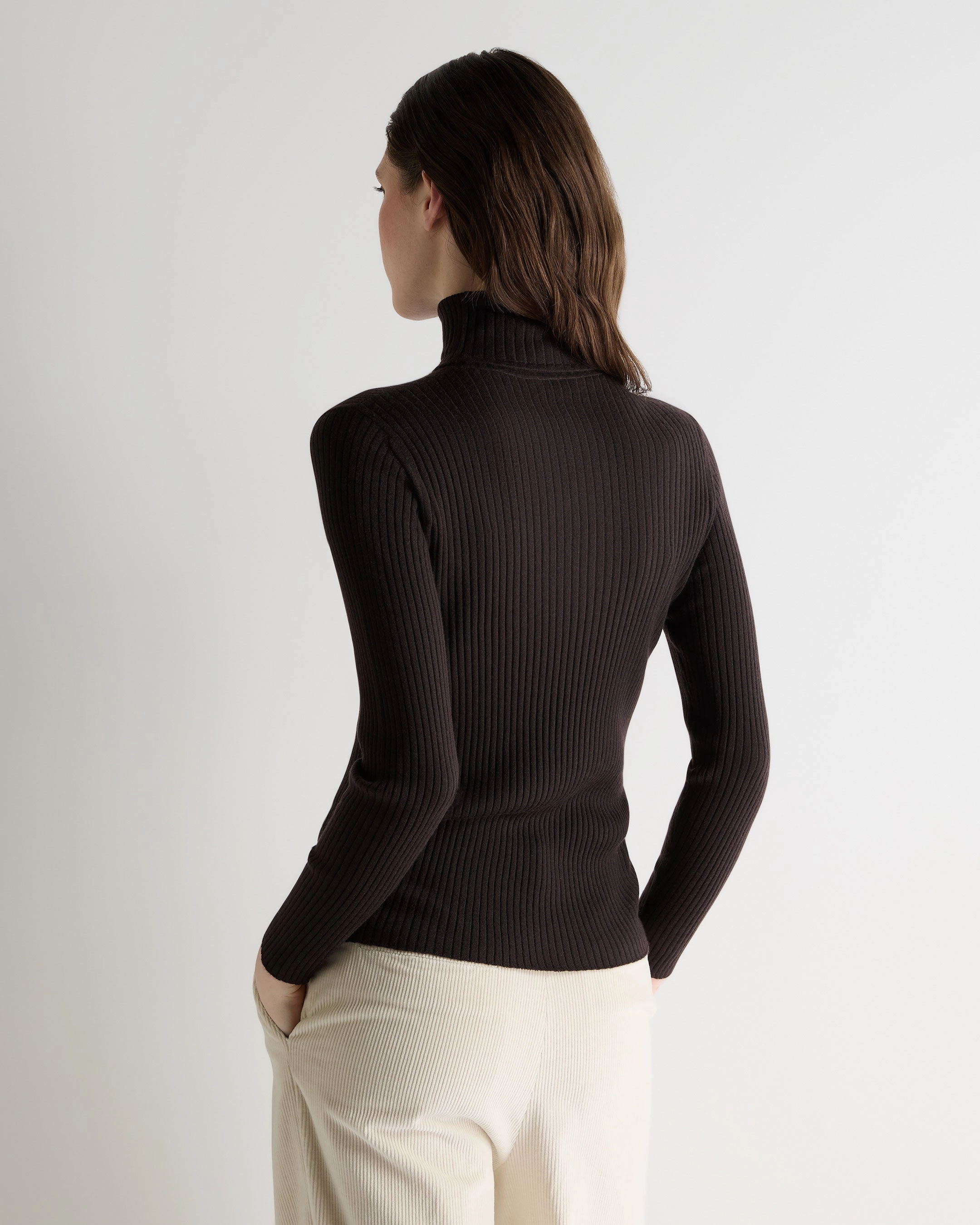 Daily Hot Deal Women'S Superfine Cashmere Ribbed Roll Neck Jumper Chocolate Brown