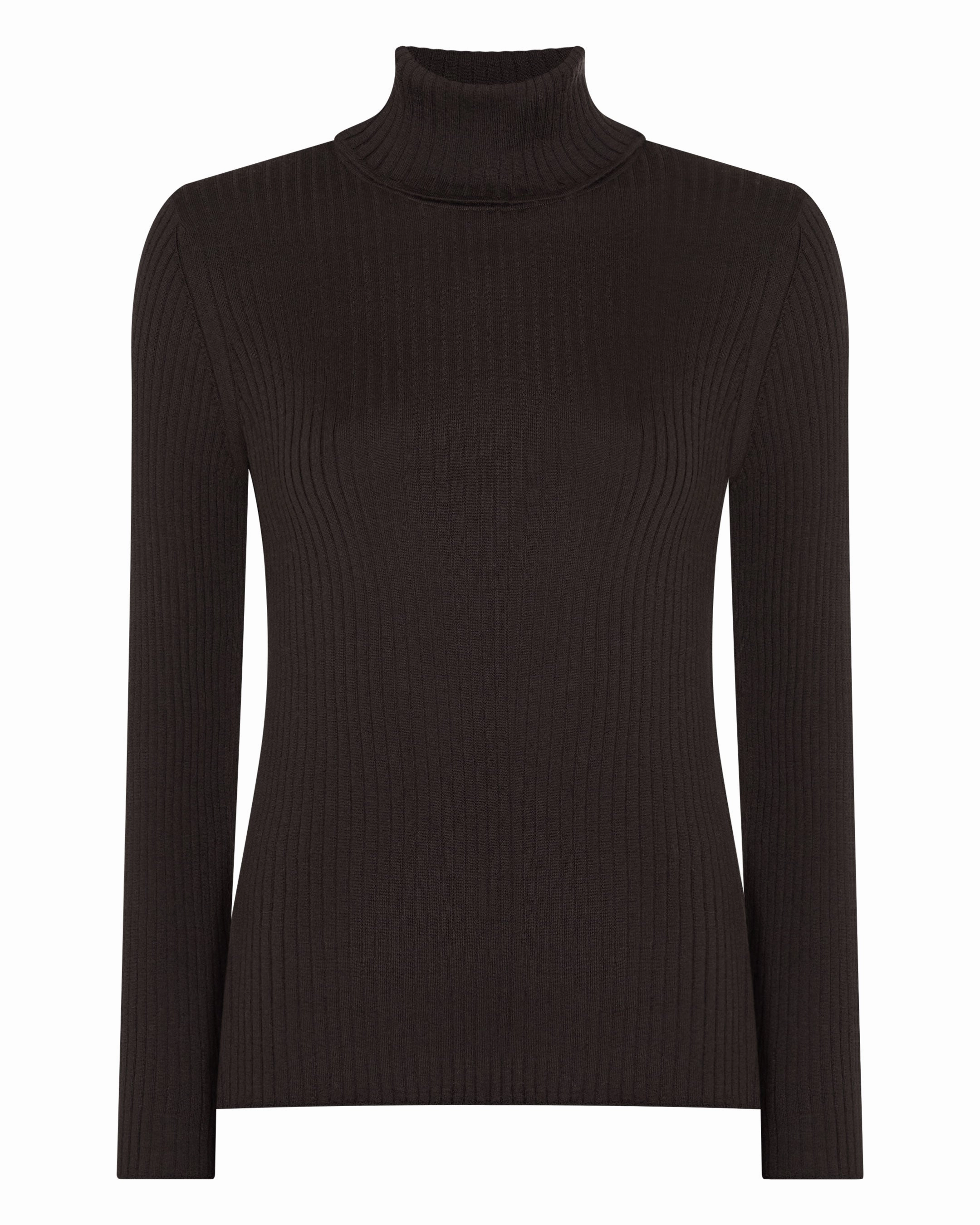 Women'S Superfine Cashmere Ribbed Roll Neck Jumper Chocolate Brown Limited Stock Alert Save Today Event