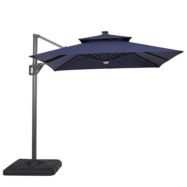 Xico 8 Ft Square Umbrella w/ Double Top w/ LED Light   37" Large Base