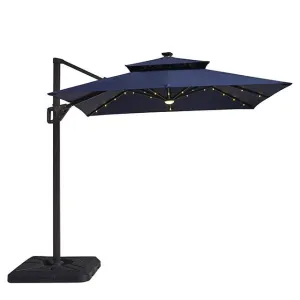 Xico 8 Ft Square Umbrella w/ Double Top w/ LED Light   37" Large Base