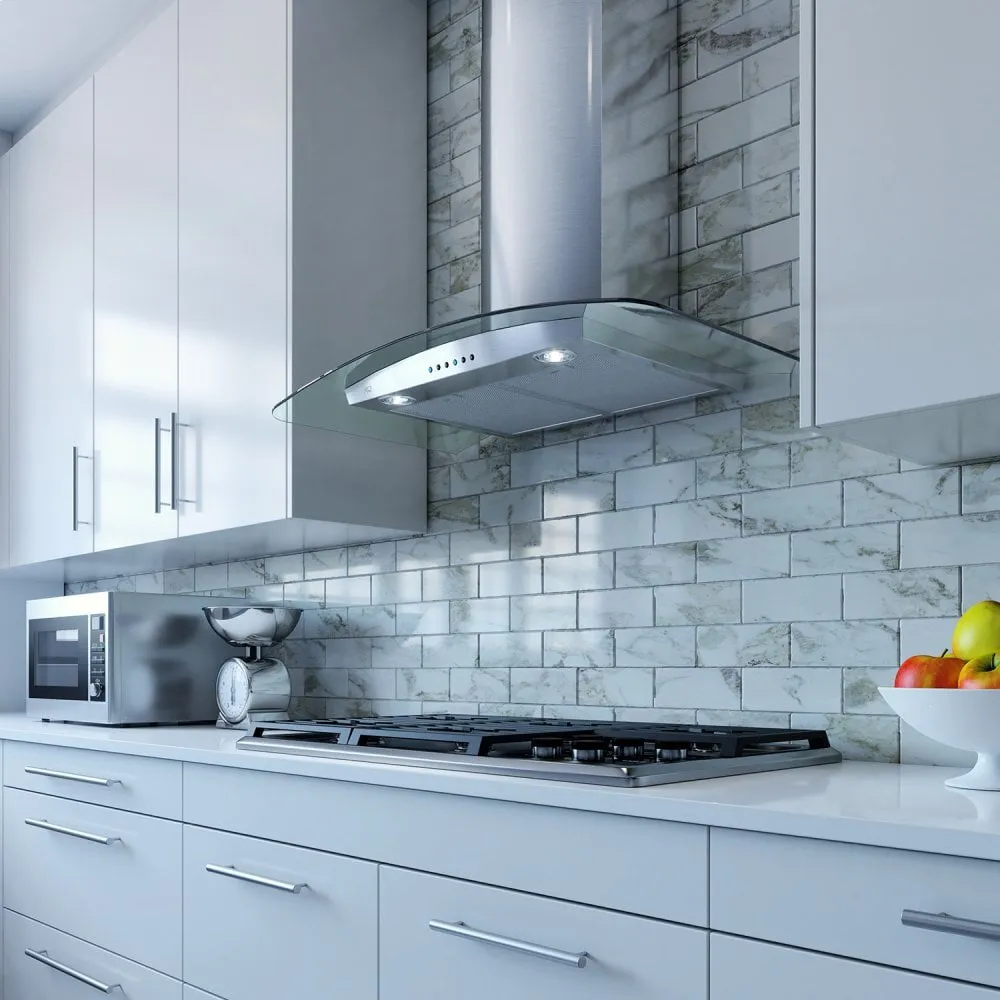 Xo Appliance XOM36G 600 Cfm 36" Arching Glass And Stainless Italian Made Wall Mount Hood