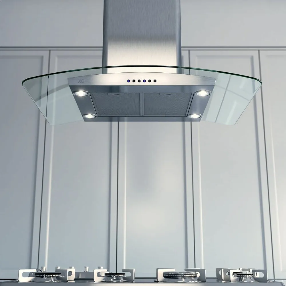 Xo Appliance XOMI42G 600 Cfm 42" Arching Glass And Stainless Italian Made Island Hood