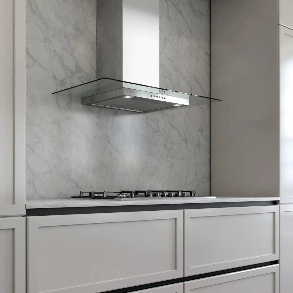 Xo Appliance XOQ36GC 36" 600/395 Cfm Wall Chimney Hood Stainless/Glass